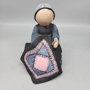 Amish Family Ceramic Figurine Amish Sitting Girl on Bench 7" Tall